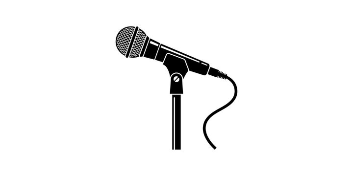 Black microphone on stand silhouette graphic for stage performance use.