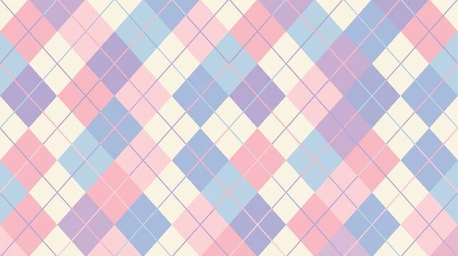 Pastel argyle pattern featuring pink blue and lavender diamonds for nursery and spring design themes