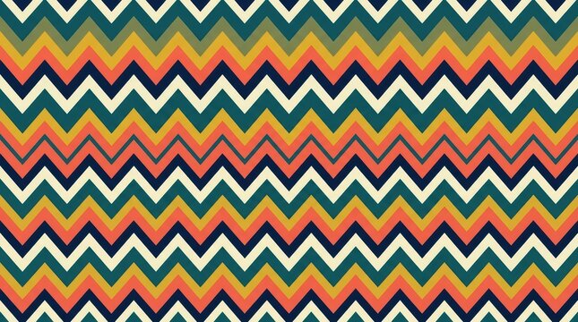 Retro chevron zigzag pattern with multi-colored horizontal stripes for vibrant textile and decor application
