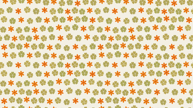 Seamless pattern of green clover and orange flowers