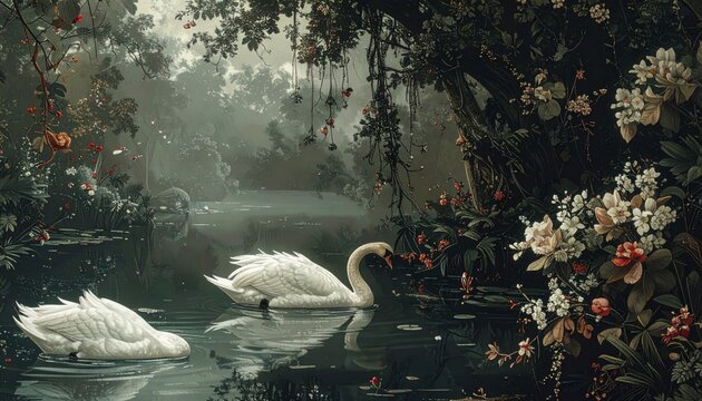 two swans in the lake