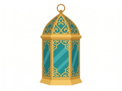 Detailed Gold and Teal Ornamental Ramadan Lantern Fanous Vector Illustration
