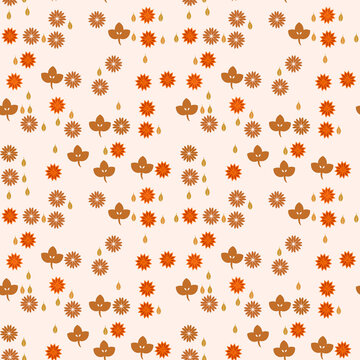 Stylized autumn leaves and star flowers pattern