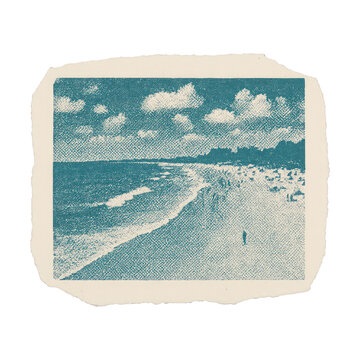 PNG Vintage beach scene illustration