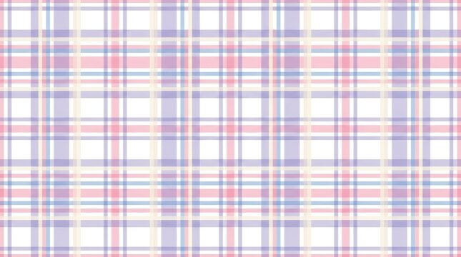 Colorful pastel plaid seamless pattern with pink blue and purple stripes on white background