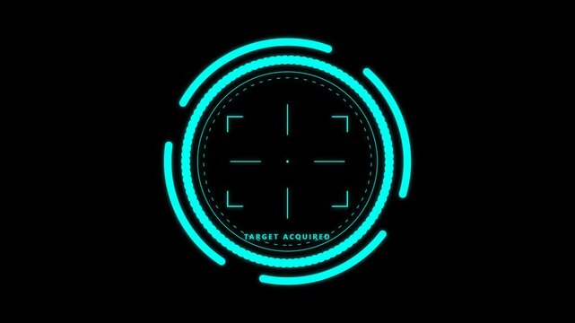 Futuristic animated target scope with glowing digital heads-up display elements, perfect for science fiction projects, gaming interfaces, and technology concept animations