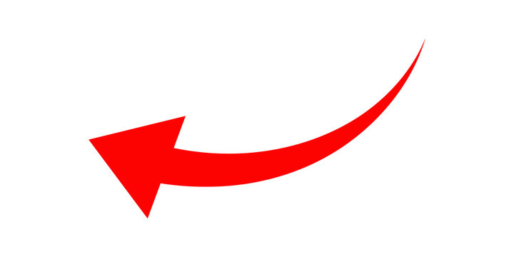 Red curved arrow pointing left on grid pattern for navigation design.