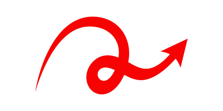 Red swirly arrow pointing right for creative flow and dynamic motion.