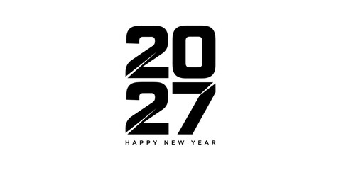 Stylish black 2027 Happy New Year typography logo on checkered grid. © Nisar