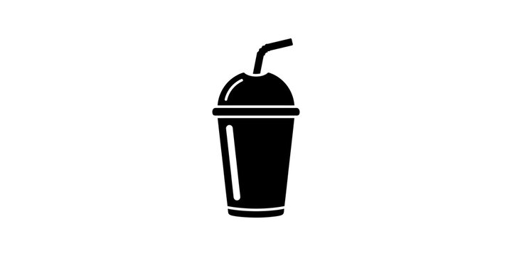 Smoothie take away plastic cup with straw vector outline icon symbol.