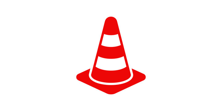 Red road safety cone icon is isolated on transparent background grid.