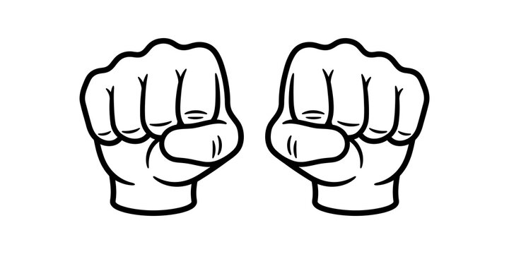 Black outline fists illustration set is on transparent background grid.