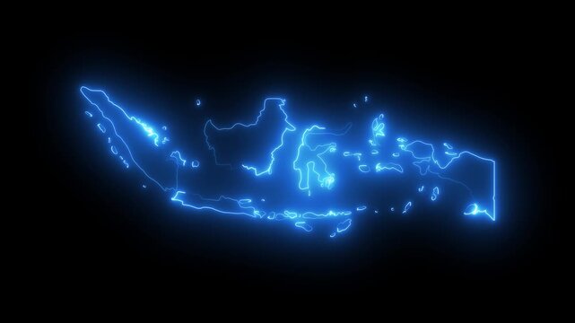 Glwoing neon indonesia map animation video