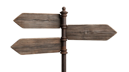 Weathered wooden directional signpost with three blank arrow shaped boards © Lyra