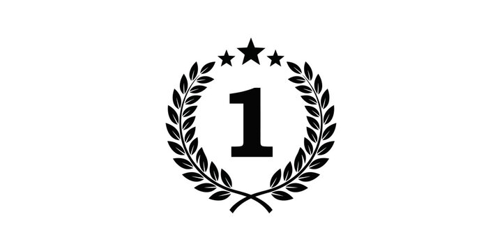 First place number one laurel wreath victory logo in bold black print.