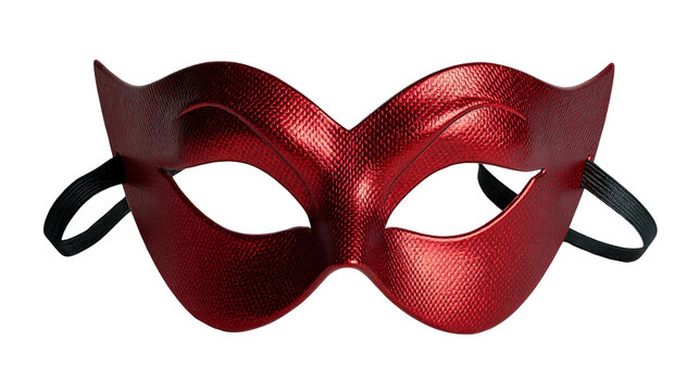 Metallic red textured masquerade eye mask with black elastic strap
