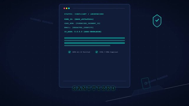 Digital interface showing data privacy compliance and sanitization