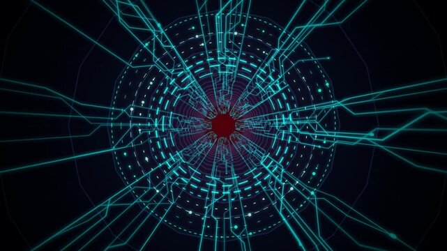 Cyan circuit board target tunnel driving seamless loop motion