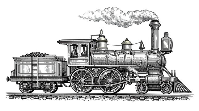 Vintage Steam Locomotive with Coal Tender, Isolated