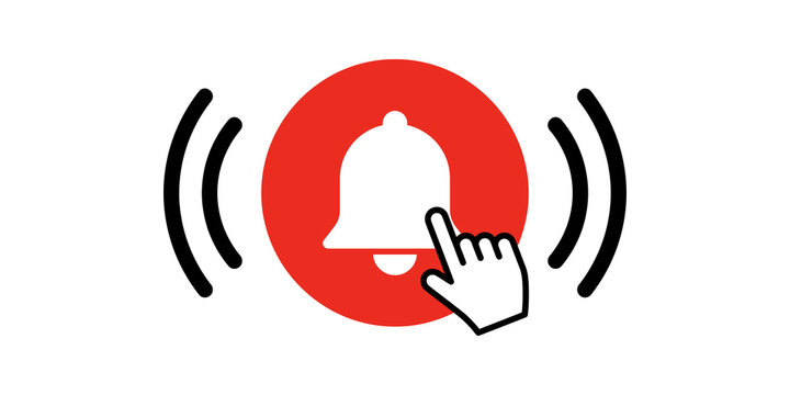 Subscribe bell notification icon with clicking hand cursor and sound.