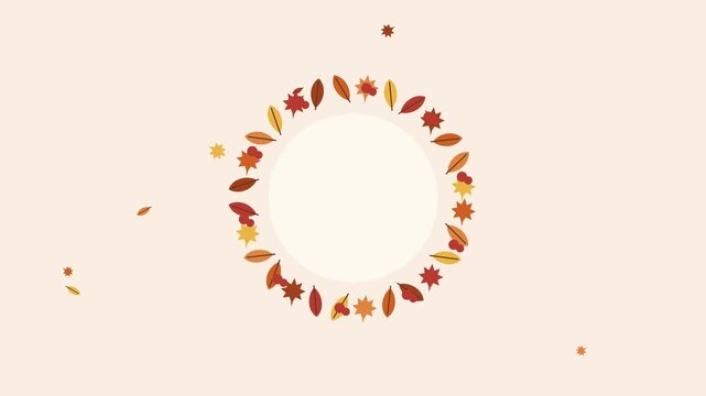 Autumn leaves forming a circular wreath on beige background