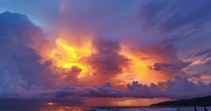 Aerial view amazing the sky was illuminated with a spectacular sight.
The scene was like a painting come to life, 
with the bright oranges and purples blending together into an incredible picture.