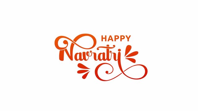 Happy navratri animation. Handwritten text calligraphy with alpha channel. Great for autumn celebrations, festivals, and Hinduism events. Transparent Background