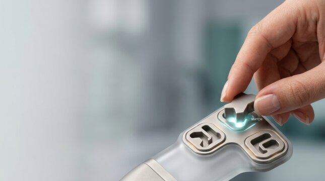 Individual holding a wii controller to demonstrate ai semantic matching through the use of a premium contemporary magnetic connector in action