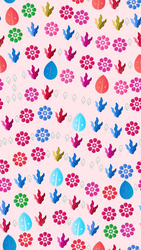 Colorful abstract pattern with floral and egg shapes