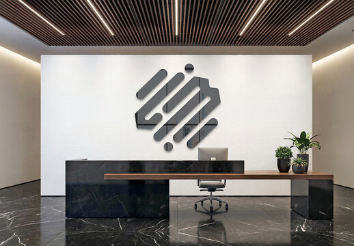 3D Glossy Logo On White Company Wall Mockup