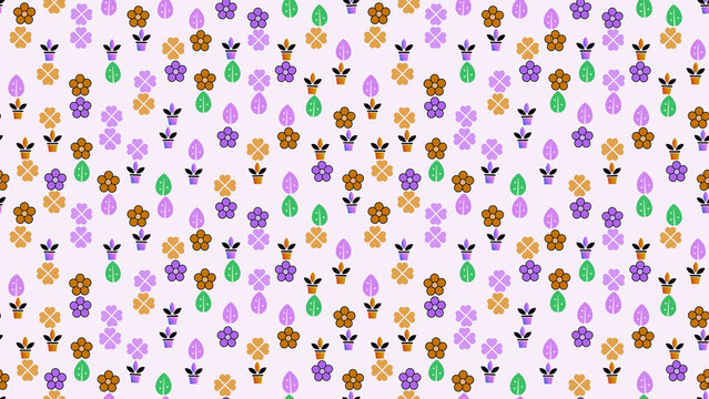 Seamless pattern of stylized potted plants and flowers