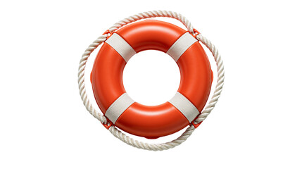 Orange and white circular lifebuoy ring with attached braided rope © Peregrine