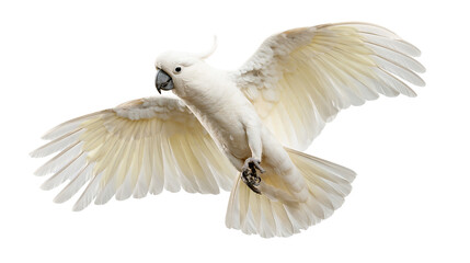 White umbrella cockatoo bird flying with wings spread wide © Peregrine