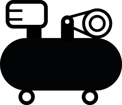 Black portable air compressor machine with motor and tank icon transparent PNG file   