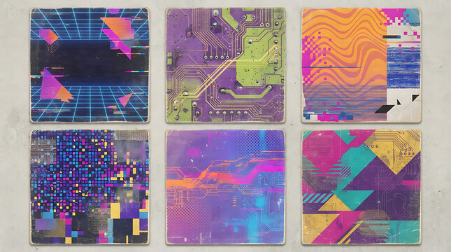 Colorful Retro Tech Grunge Abstract Background Collection