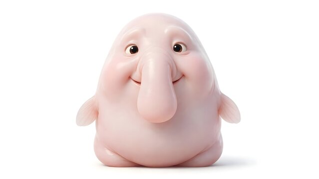 Funny blobfish with a distinctive soft facial appearance, presented as a cute 3D animated deep sea animal character on a clean white background.