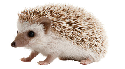 Small African pygmy hedgehog with brown and white spiky quills © Alaric