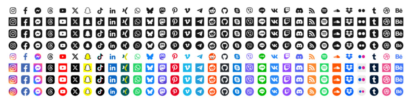 Set of modern social media icons 2026, 2027. Social network vector symbols collection.