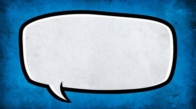 Empty white comic speech balloon on textured blue background