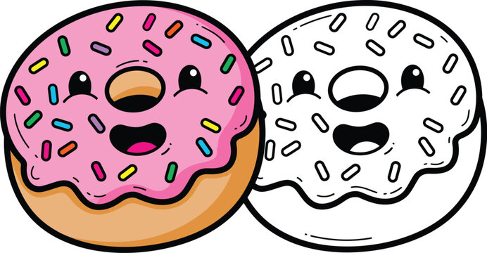Donut vector illustration, dessert sweet food snack character