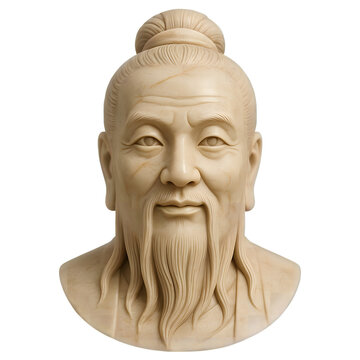 Ancient Chinese sage statue featuring detailed facial craftsmanship traditional attire long beard and cultural symbolism representing wisdom philosophy and heritage