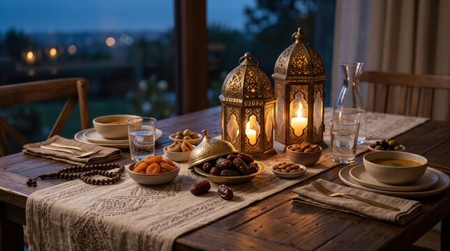 Ramadan evening table setting with traditional decor