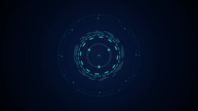 Cyan glowing circular reticle interface spinning seamless loop