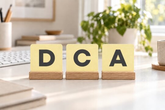 DCA Dollar-Cost Averaging on Yellow Cards on an Office Desk