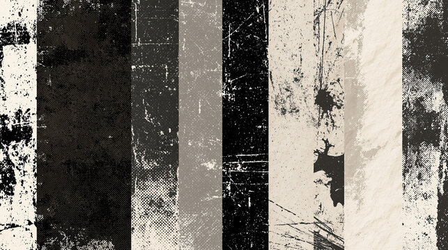 Black, cream and gray vertical stripes with distressed ink splatter texture