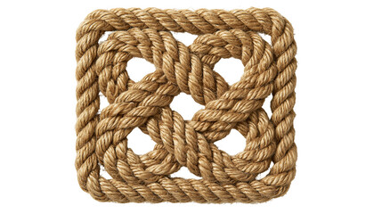 Square decorative mat made of thick twisted natural jute rope in a woven pattern © Motruc