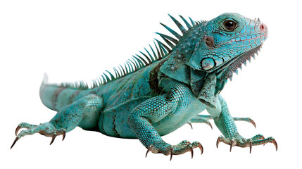 Fototapeta premium Vibrant blue iguana lizard with textured scales and sharp claws