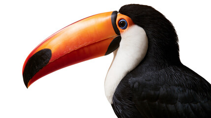 Toco toucan profile portrait with large orange beak and black and white plumage © Motruc