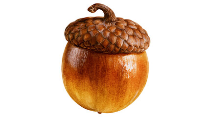 Single mature brown oak acorn with textured cap and smooth glossy nut © Motruc