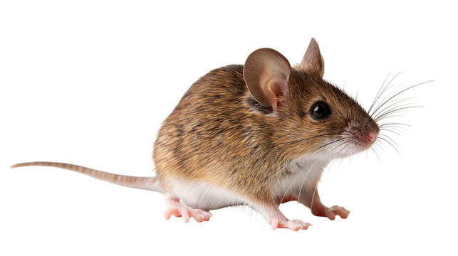 Small brown house mouse with long tail and whiskers